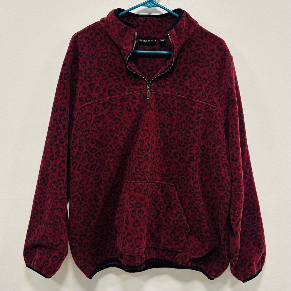 Susan Graver Weekend Leopard-Print Half-Zip Pullover red Wine & Black leopard